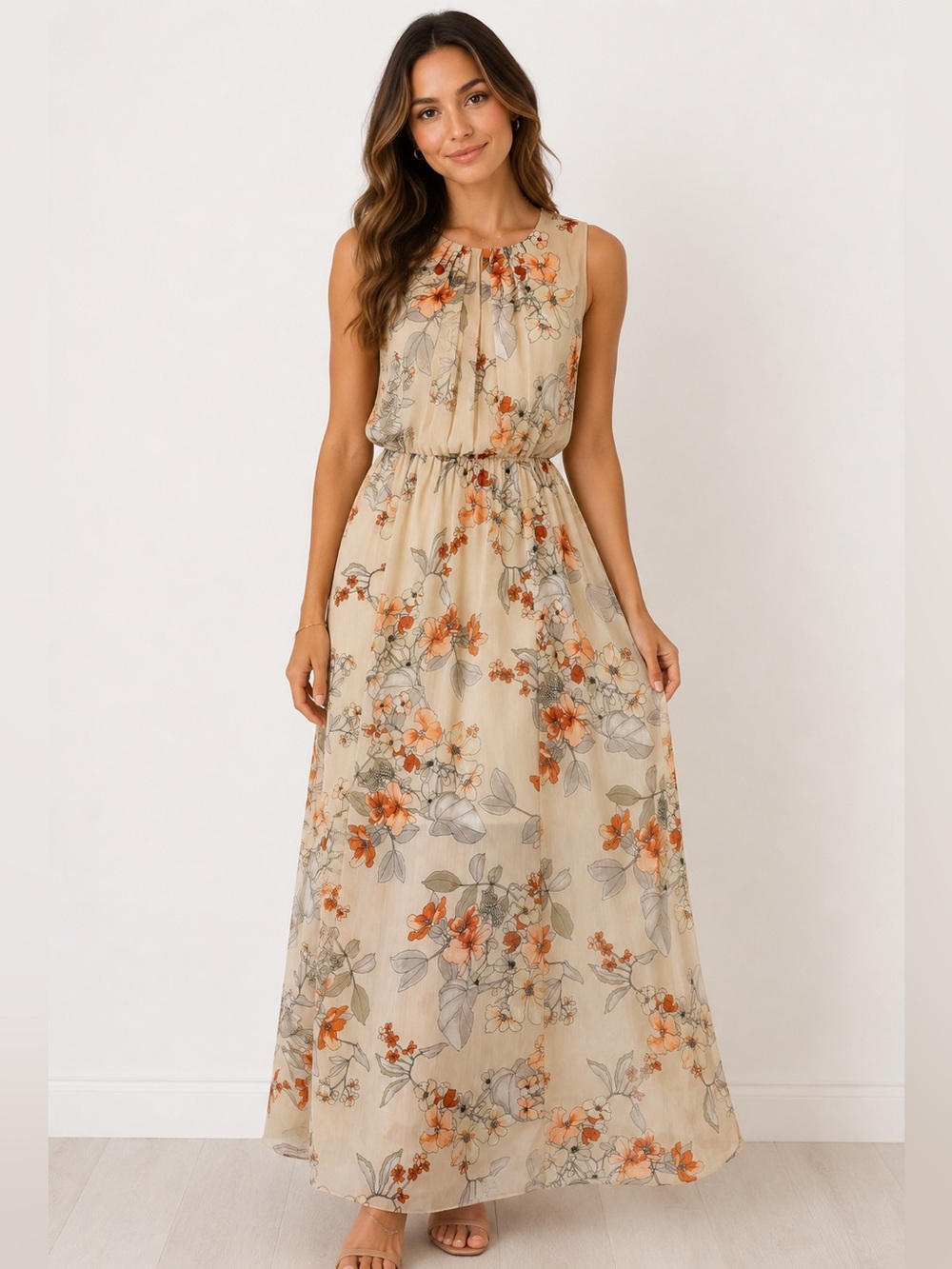 Enfocus Studios Floral Romantic Sleeveless Maxi Dress Sz12 Lined FLAWED NO BELT